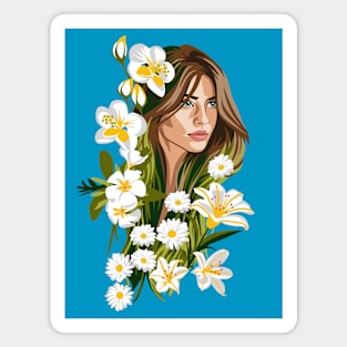 BELIA Illustration Woman with White Flowers Magnet